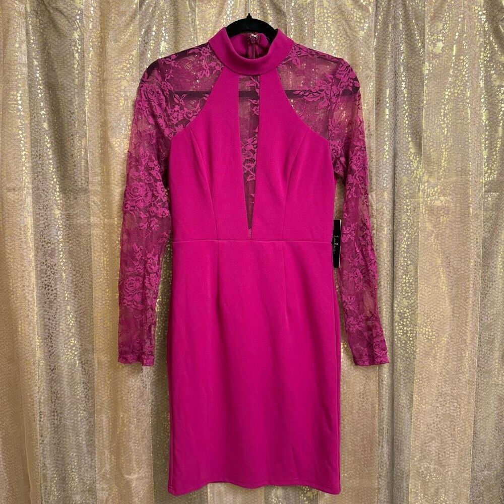 Lulus Oretha Fuchsia Lace Long Sleeve Bodycon Dress Small NWT